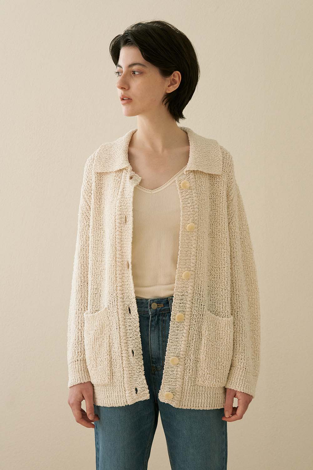 [Ivory]Fancy-yarn cardigan